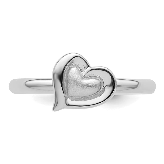 Shop Stylish Rhodium-Plated Sterling Silver Stackable Heart Ring - Affordable Elegance!-4