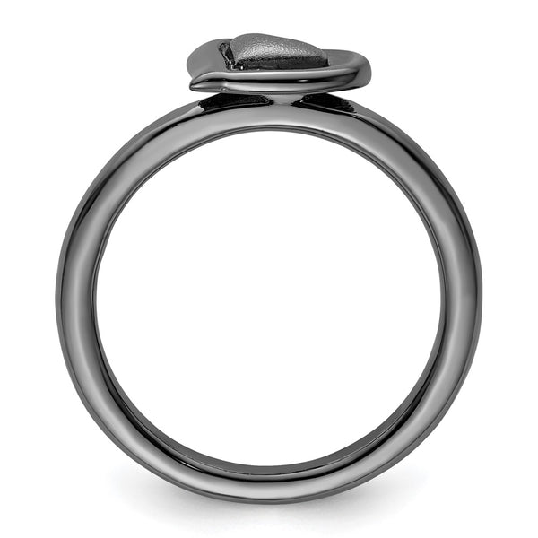 Black-Plated Heart Ring in Sterling Silver - Stackable