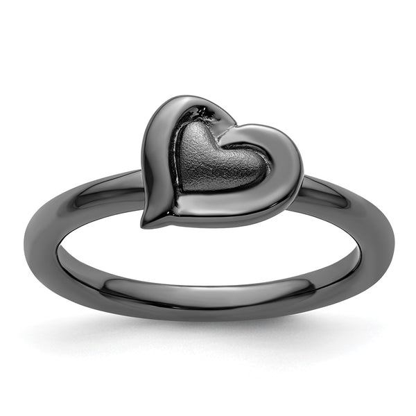 Black-Plated Heart Ring in Sterling Silver - Stackable