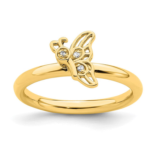 Shop Stylish Gold-Plated Butterfly Ring with Diamond - 14K, Stackable Design