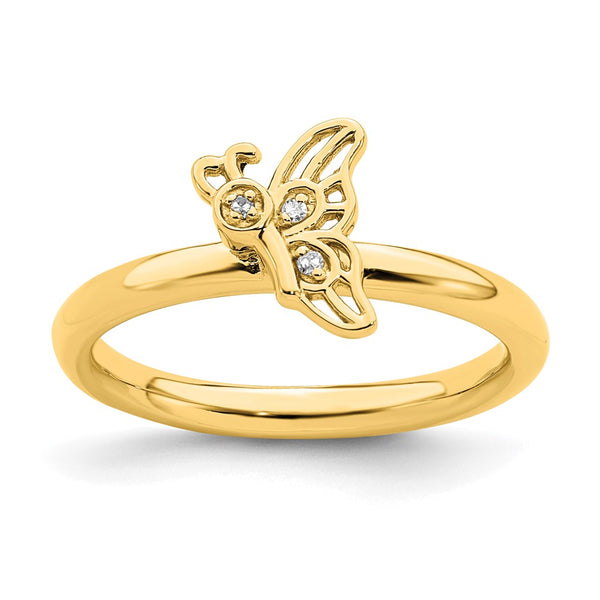Gold-Plated Butterfly Ring with Diamond Accent - 14K