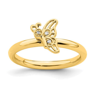 Buy Stylish Gold-Plated Butterfly Ring with Diamond Accent - 14K Look!