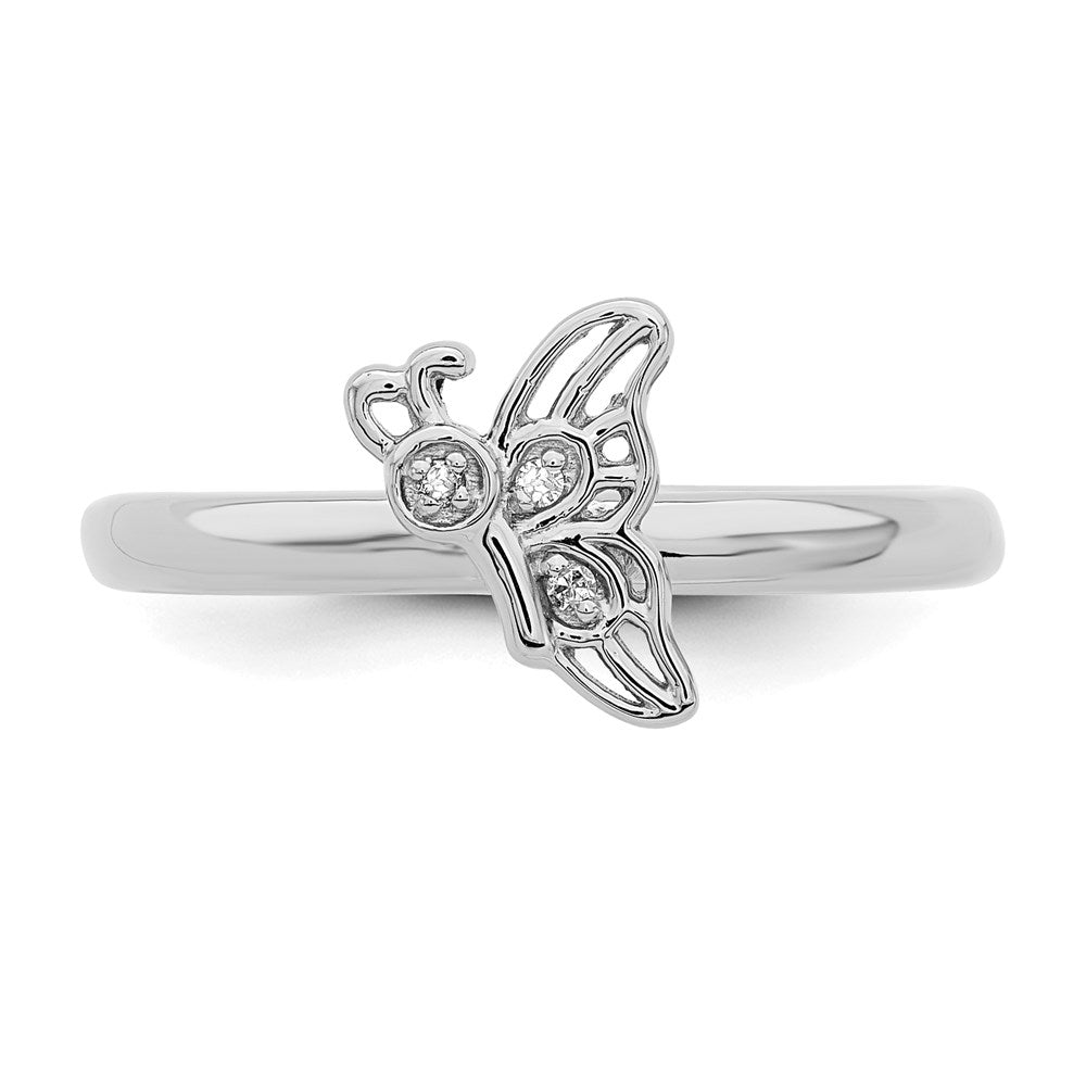 Shop Stylish Rhodium-Plated Sterling Silver Butterfly Ring with Diamond Accent