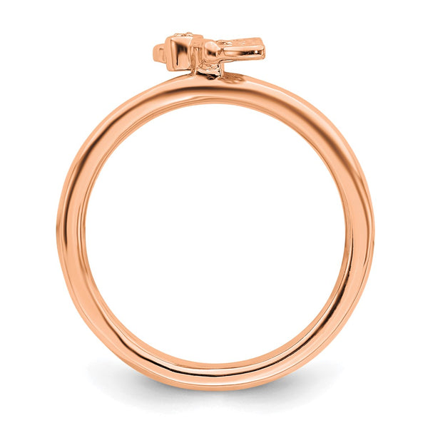 Rose Gold-Plated Butterfly Ring with Diamond - Stackable
