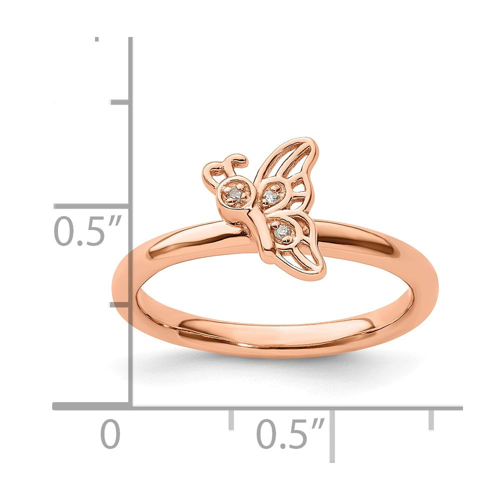 High-Quality Rose Gold-Plated Butterfly Ring - Stylish Diamond, 14K Gold