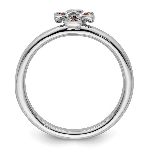 Rhodium-Plated Sterling Silver Stackable Garnet Cross Ring