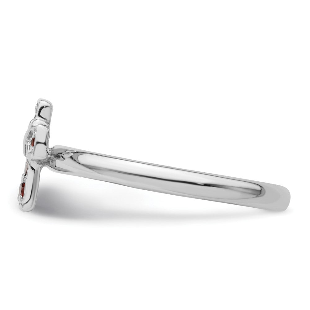 Shop Exclusive Rhodium-Plated Sterling Silver Stackable Garnet Cross Ring - Stylish & Affordable!