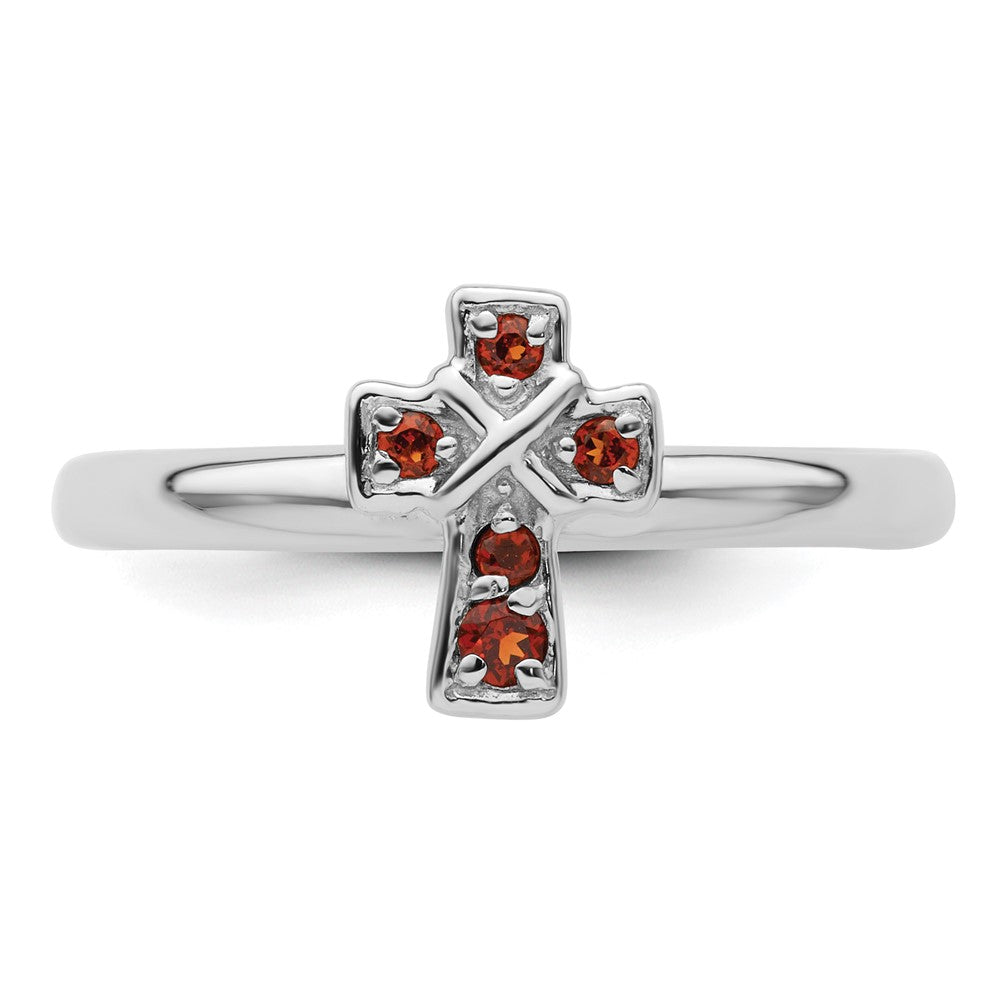 Shop Stylish Rhodium-Plated Sterling Silver Stackable Garnet Cross Ring