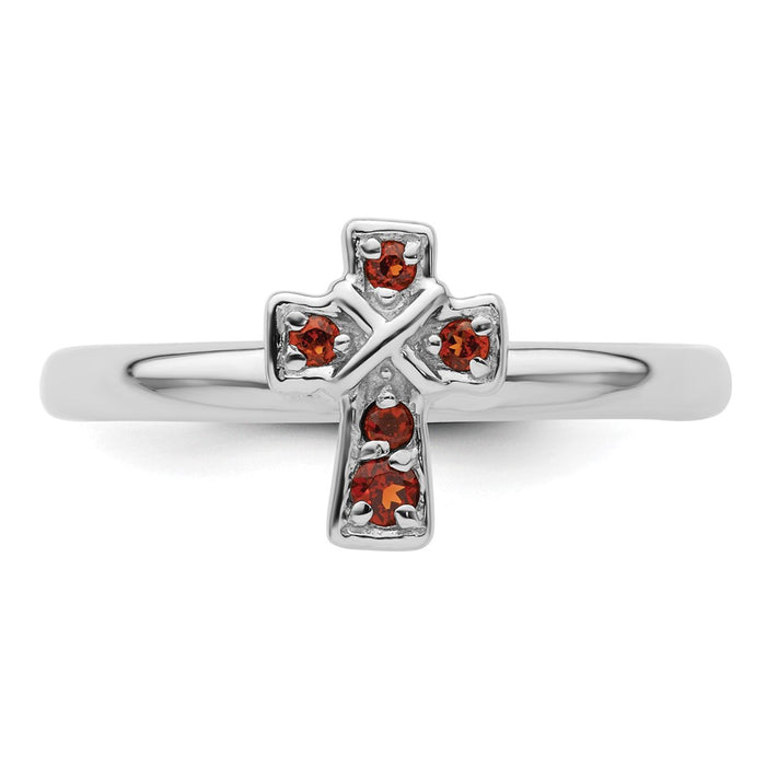 Shop Stylish Rhodium-Plated Sterling Silver Stackable Garnet Cross Ring-4