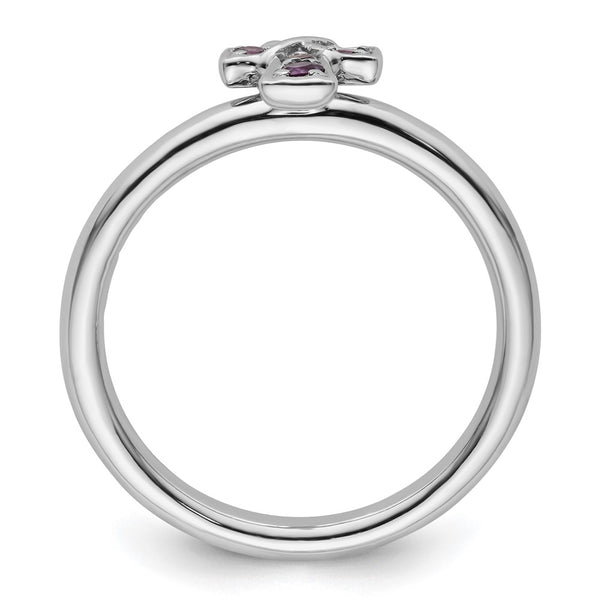 Rhodium-Plated Sterling Silver Amethyst Cross Stackable Ring - 14K Gold