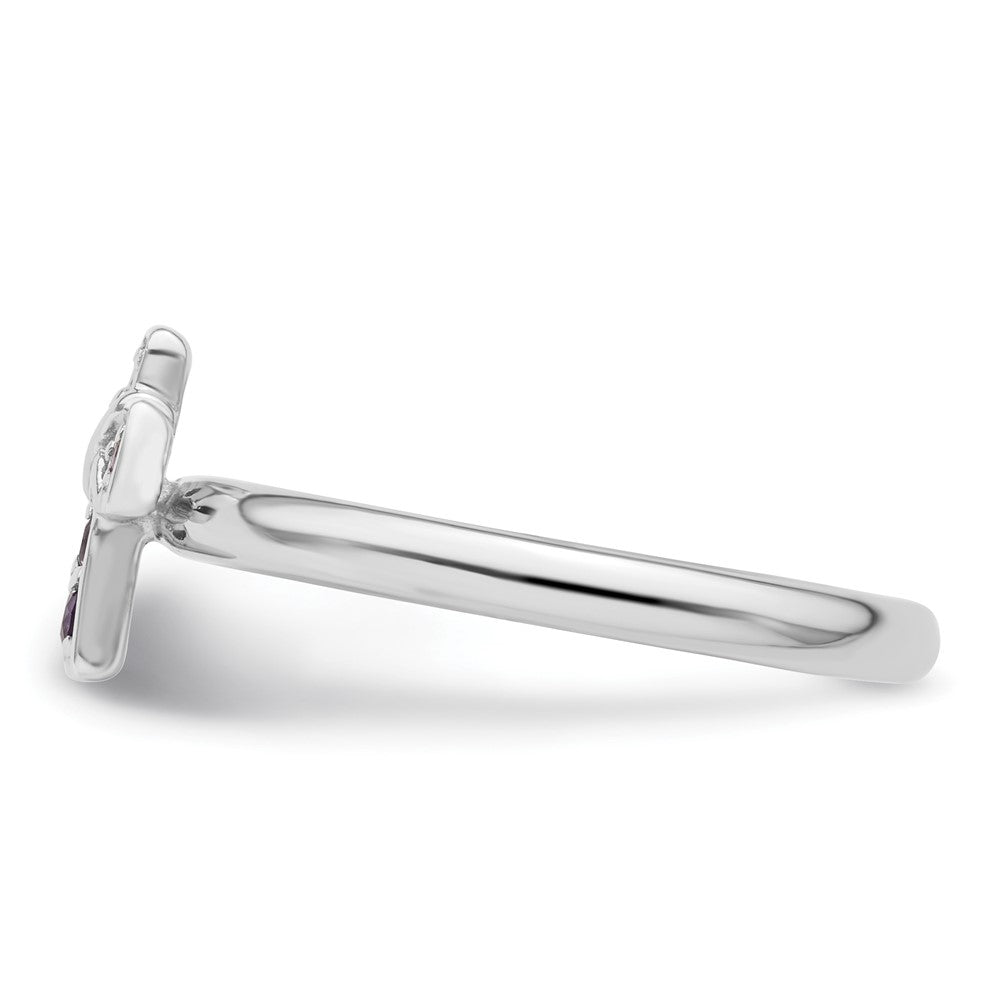 High-Quality Rhodium-Plated Sterling Silver Amethyst Cross Ring - Stylish & Affordable