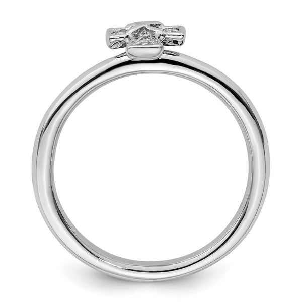 Rhodium-Plated Sterling Silver Stackable Cross Ring with White Topaz - Style GR1-1009237