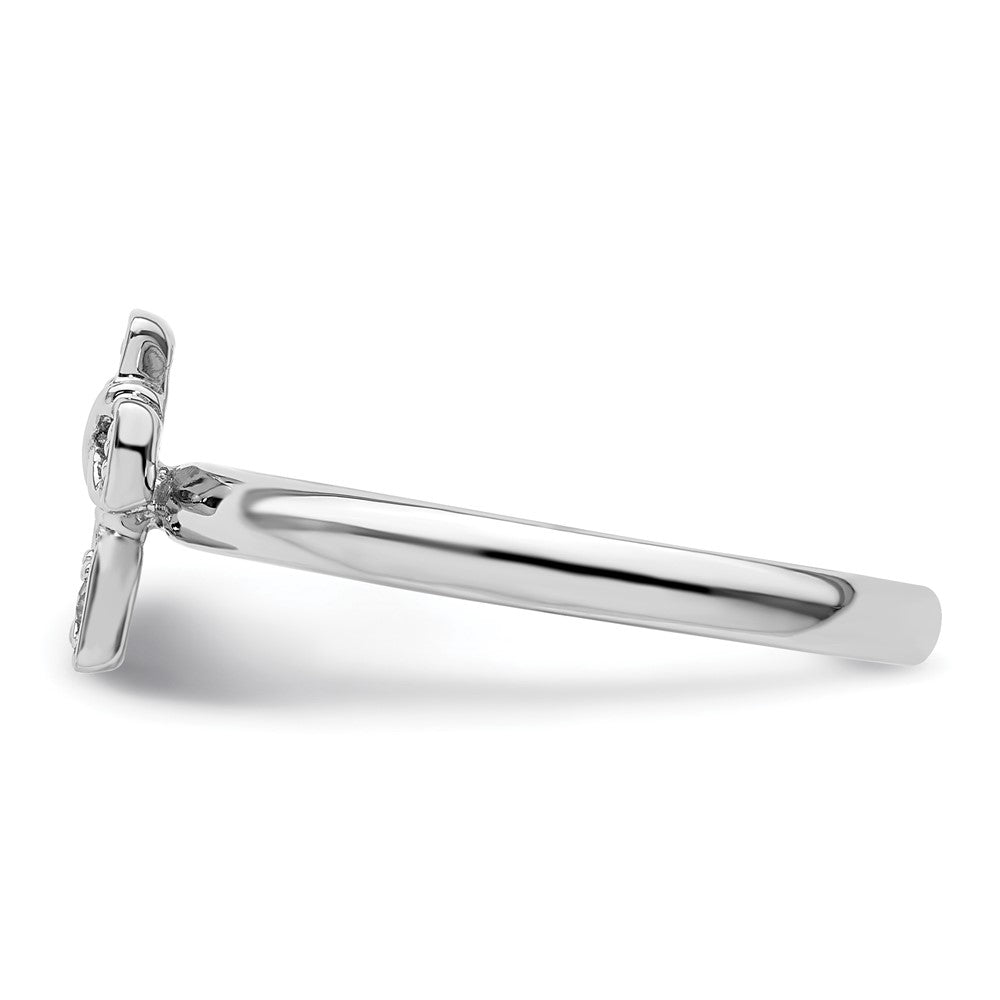 High-Quality Rhodium-Plated Sterling Silver Stackable Cross Ring, Stylish White Topaz Accents
