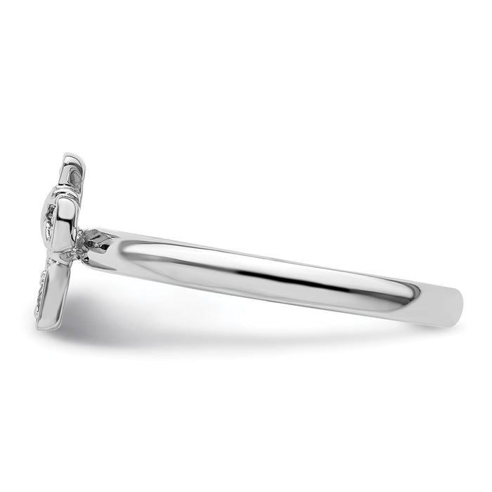High-Quality Rhodium-Plated Sterling Silver Stackable Cross Ring, Stylish White Topaz Accents-3