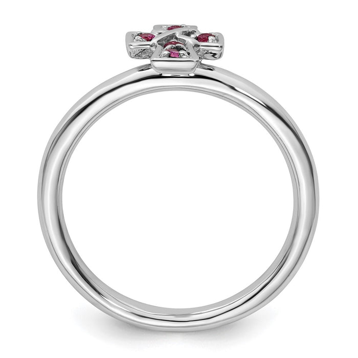 Shop Stylish Rhodium-Plated Sterling Silver Stackable Cross Ring, 14K Gold, Garnet-2