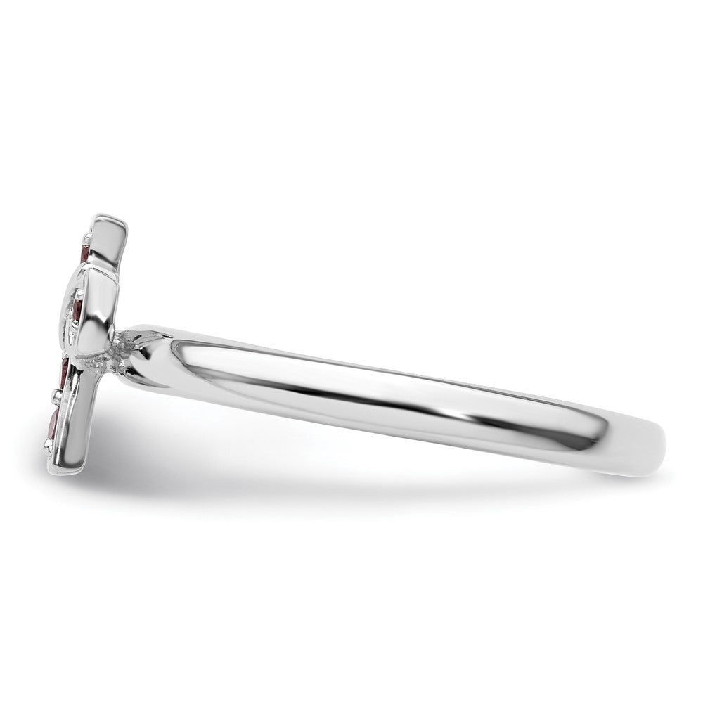 High-Quality Rhodium-Plated Sterling Silver Stackable Cross Ring | Affordable Rhodolite Garnet