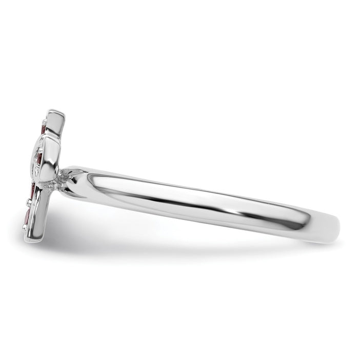 High-Quality Rhodium-Plated Sterling Silver Stackable Cross Ring | Affordable Rhodolite Garnet-3