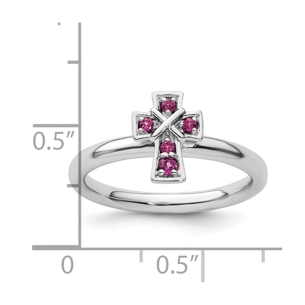 High-Quality Rhodium-Plated Sterling Silver Stackable Cross Ring | Affordable Rhodolite Garnet