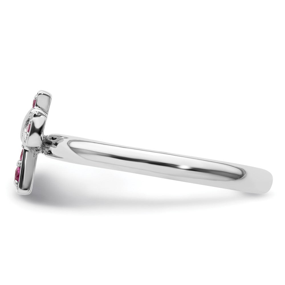 Exclusive Rhodium-Plated Sterling Silver Ruby Cross Ring - Stylish Stackable Design