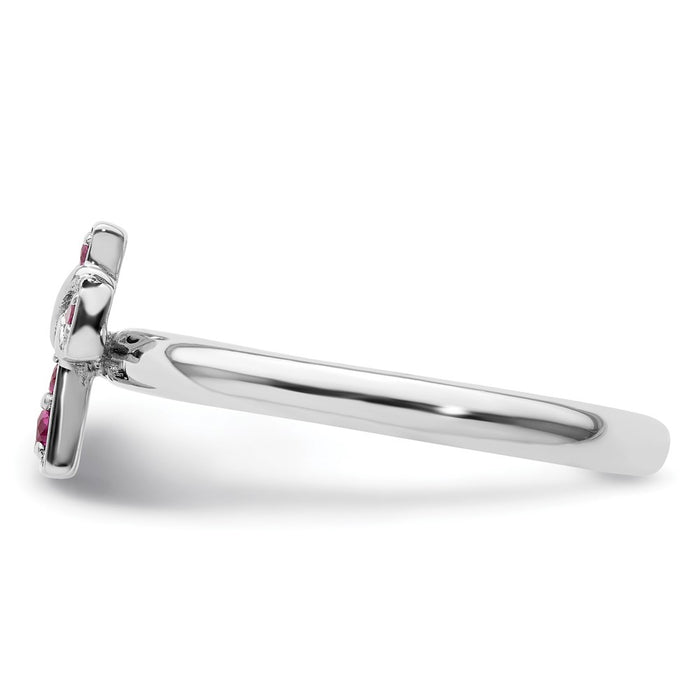 Exclusive Rhodium-Plated Sterling Silver Ruby Cross Ring - Stylish Stackable Design-3