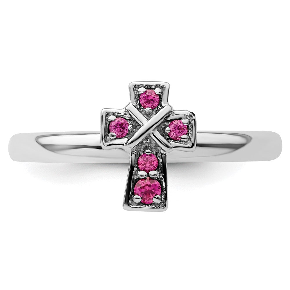 Buy Stylish Rhodium-Plated Sterling Silver Ruby Cross Ring - .85mm, 14K Value