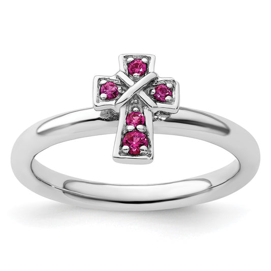 Buy Stylish Rhodium-Plated Sterling Silver Stackable Ruby Cross Ring - Value Design