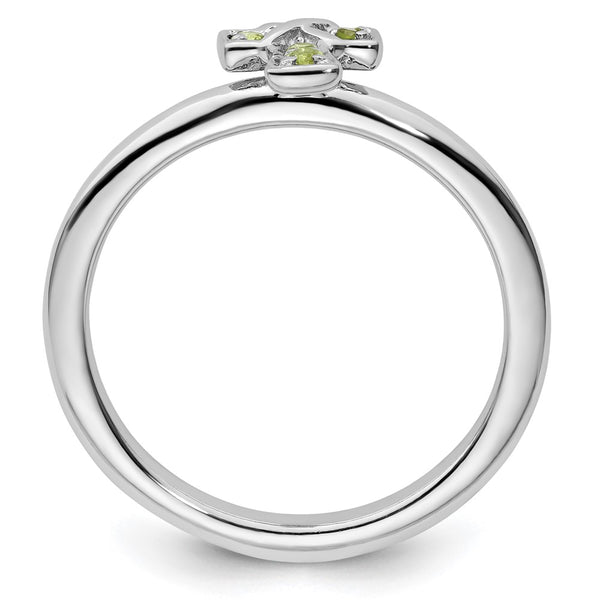 Rhodium-Plated Sterling Silver Stackable Peridot Cross Ring