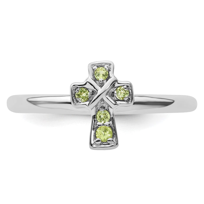 Exclusive Rhodium-Plated Sterling Silver Peridot Cross Ring - Stylish Stackable Design-4