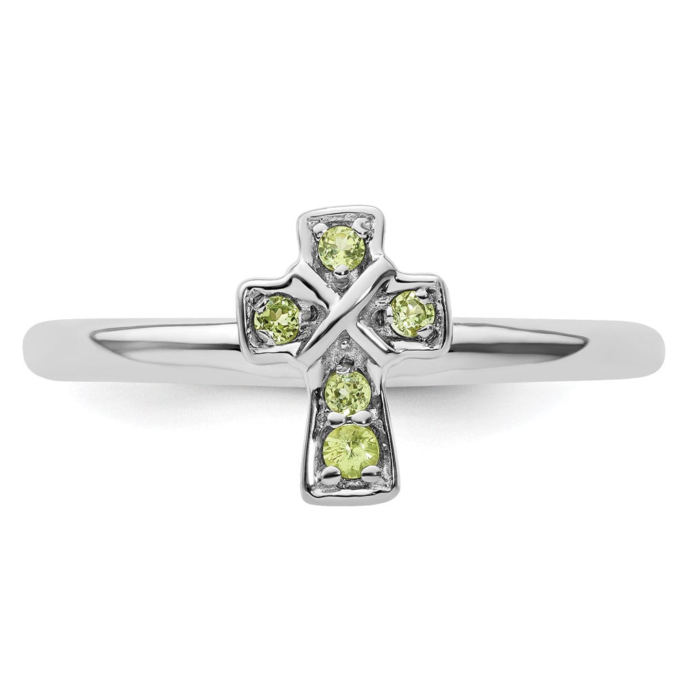 Shop Stylish Rhodium-Plated Sterling Silver Peridot Cross Ring - 14K Value
