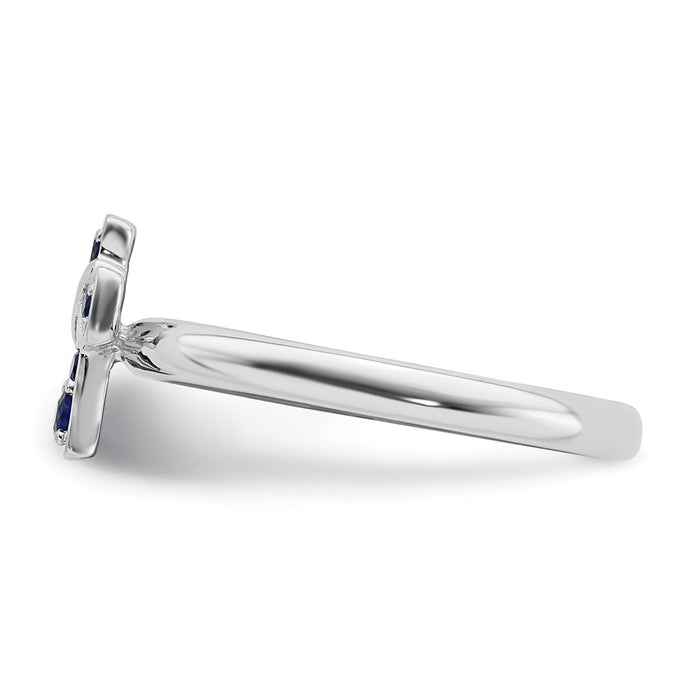Buy Stylish Rhodium-Plated Sterling Silver Stackable Cross Ring with Created Sapphire Accents-3
