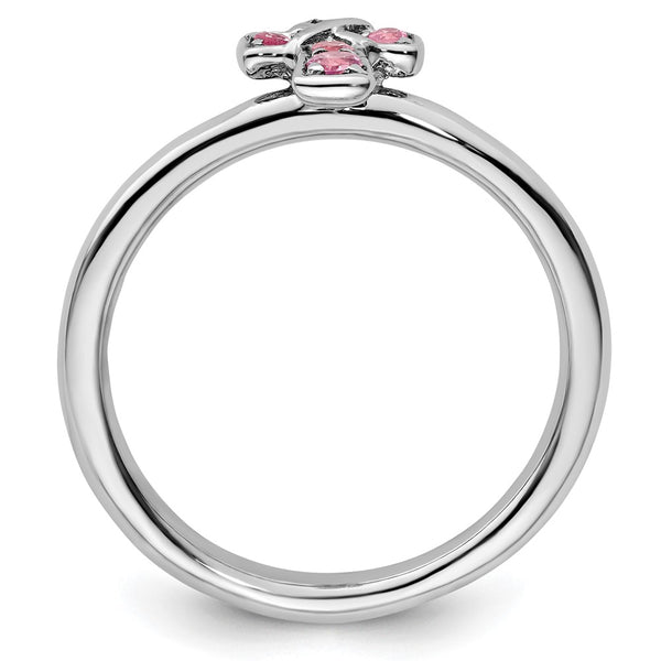 Rhodium-Plated Sterling Silver Stackable Cross Ring, 14K Gold, Pink Tourmaline
