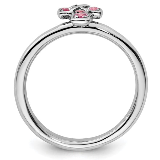 High-Quality Rhodium-Plated Sterling Silver Stackable Cross Ring, 14K Gold, Affordable Pink Tourmaline