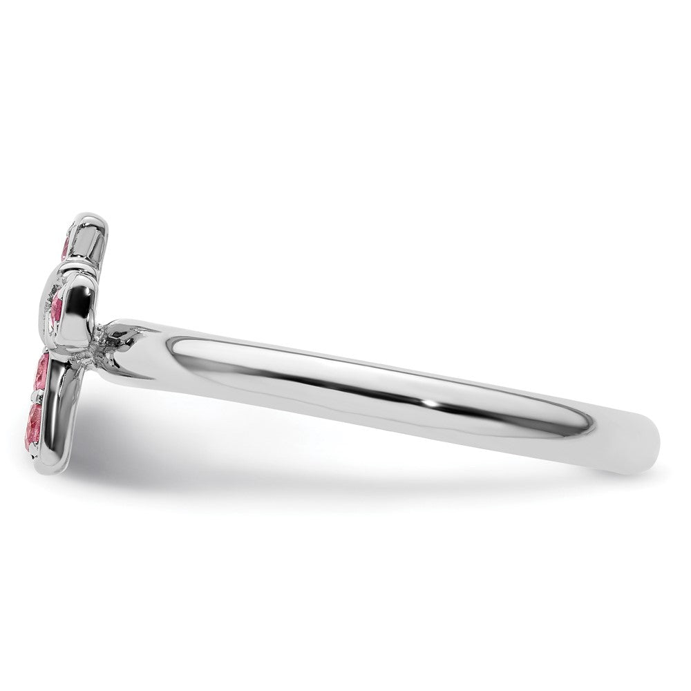 Exclusive Rhodium-Plated Sterling Silver Stackable Cross Ring with 0.85 Carat Pink Tourmaline - Stylish & Affordable!