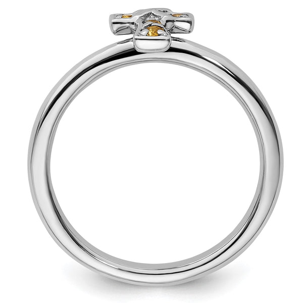 Rhodium-Plated Sterling Silver Citrine Cross Ring - 14K Gold, .85mm