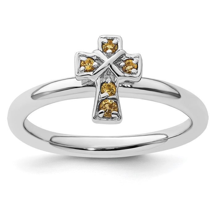 Buy Stylish Rhodium-Plated Sterling Silver Citrine Cross Ring - 14K Gold, .85mm-1