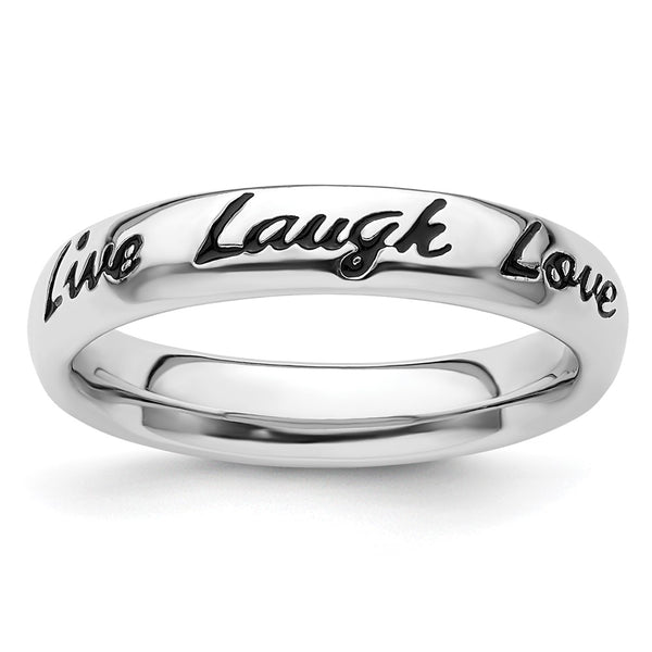 Sterling Silver Enamel Stackable Ring - Live Laugh Love