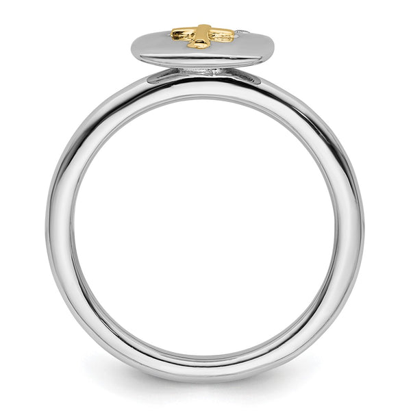 14K Gold & Sterling Silver Stackable Cross Diamond Ring, 0.85mm