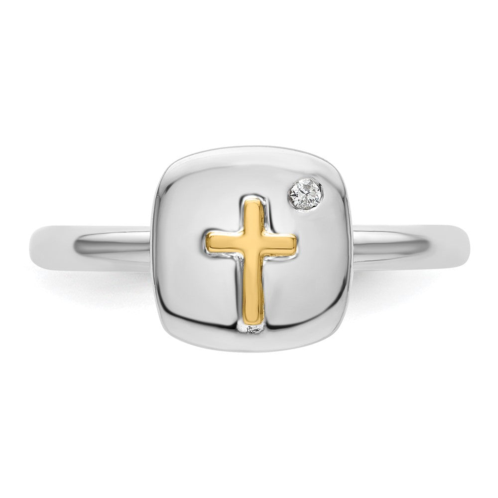 High-Quality 14K Gold & Sterling Silver Stackable Cross Diamond Ring - Stylish Value