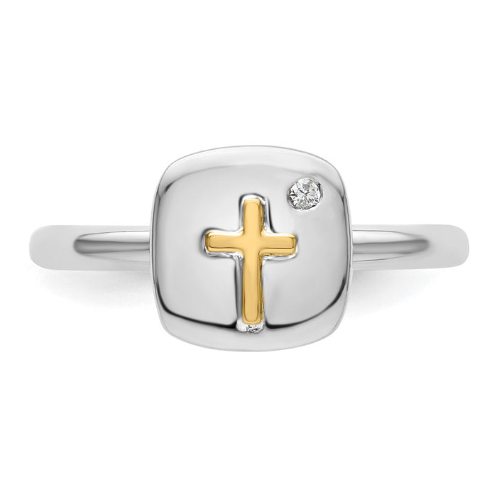 High-Quality 14K Gold & Sterling Silver Stackable Cross Diamond Ring - Stylish Value-4