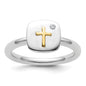 Exclusive 14K Gold & Sterling Silver Diamond Cross Stackable Ring - Stylish Value-1