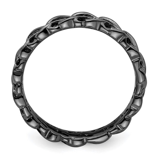 Buy Stylish Black-Plated Carved Sterling Silver Stackable Ring - Affordable Luxury