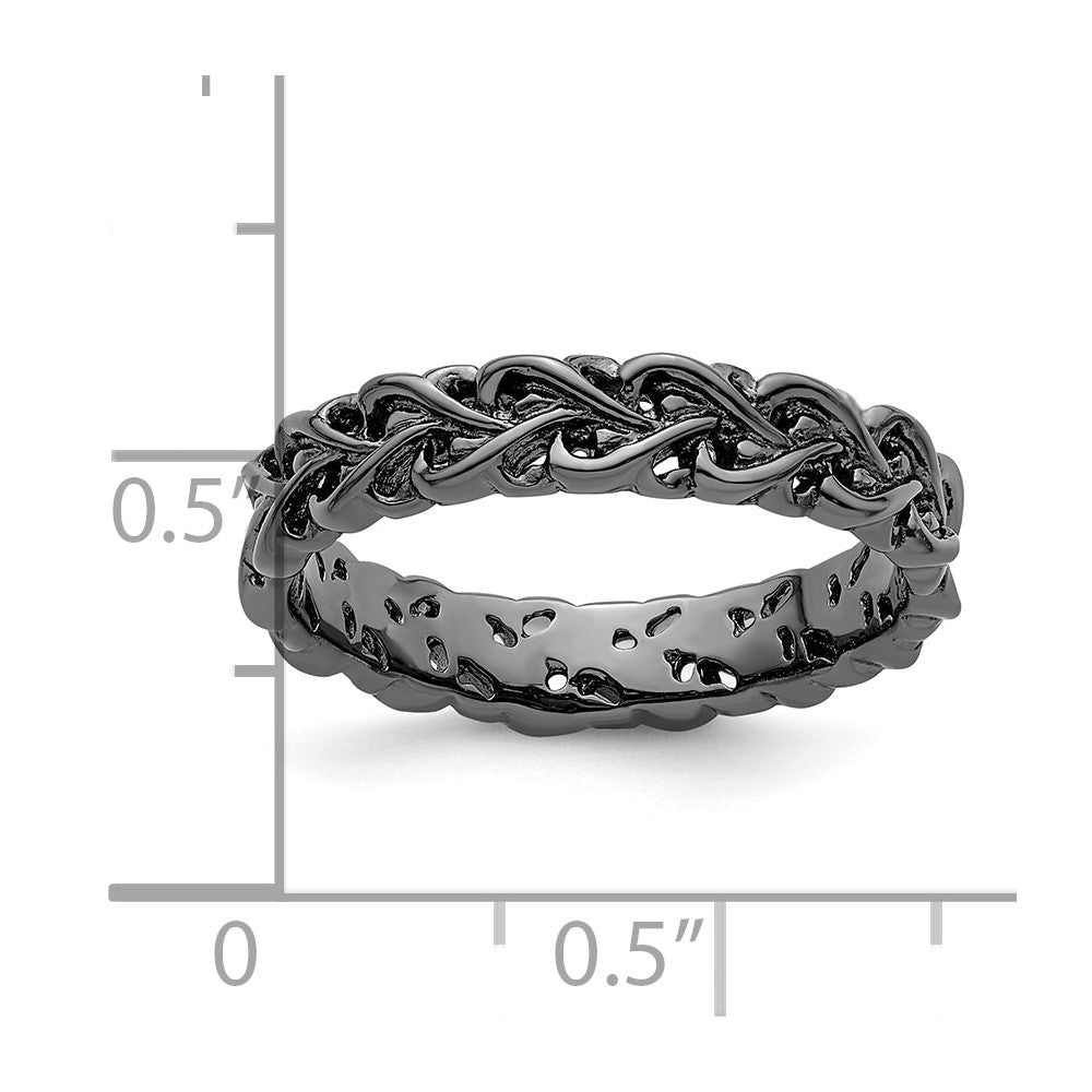 Buy Stylish Sterling Silver Stackable Expressions Ring - Carved Black-Plated Design
