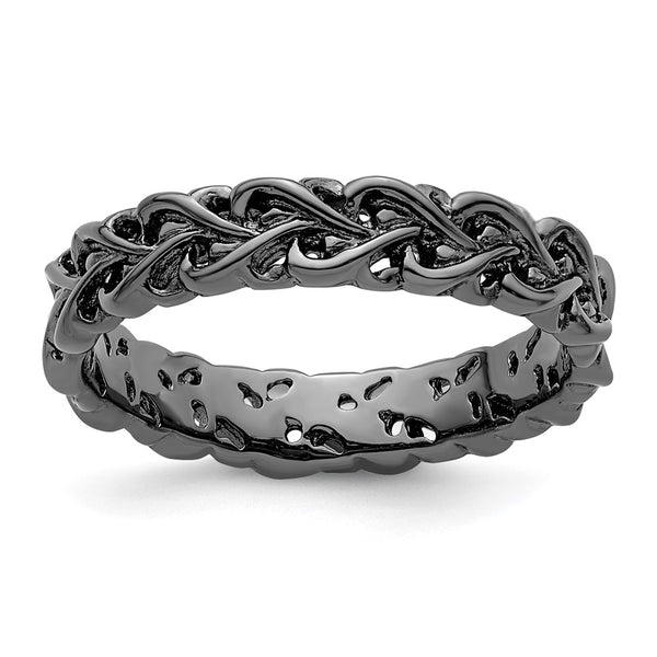 Sterling Silver Stackable Expressions Ring - Carved Black-Plated