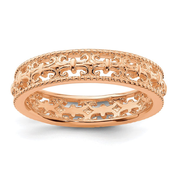 Pink-Plated Carved Band in Sterling Silver - Stackable Expressions
