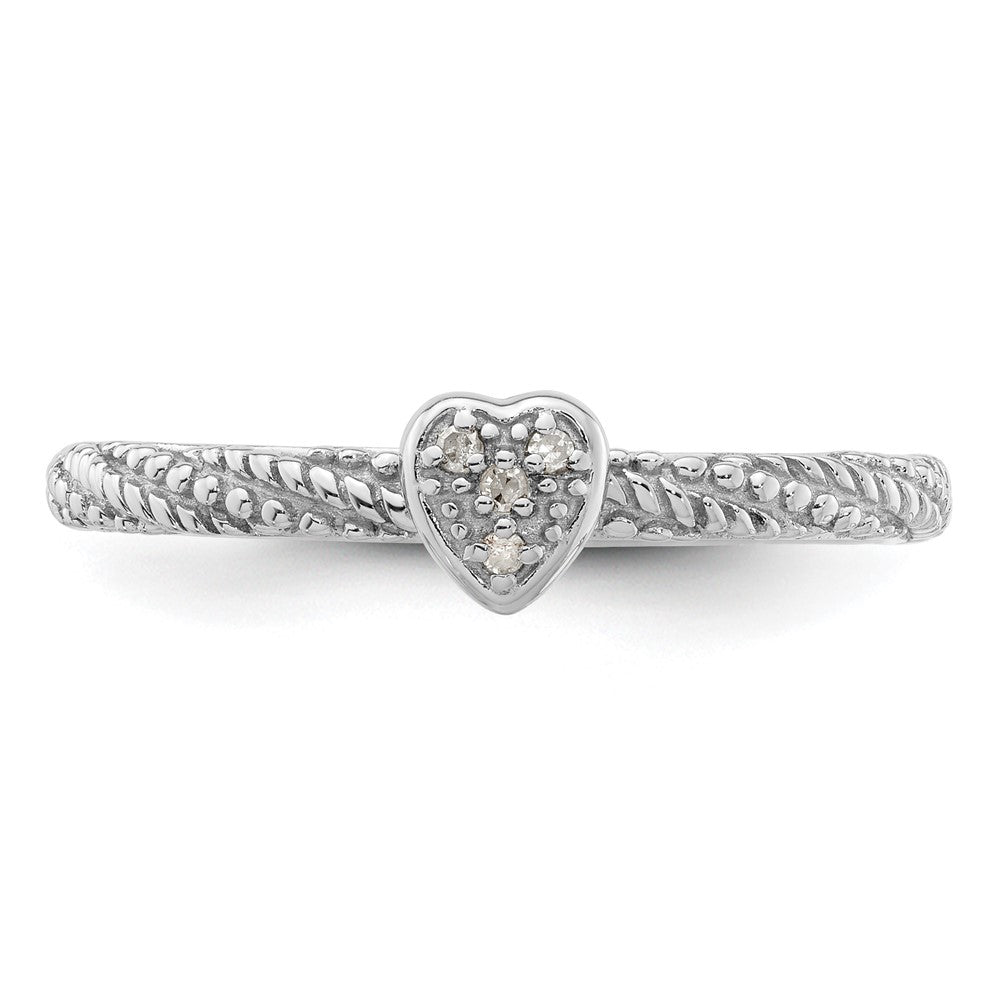 Exclusive Textured Heart Stackable Ring in Sterling Silver with Diamonds