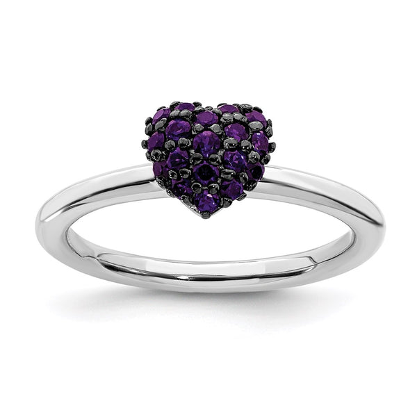 Sterling Silver Heart Ring with Amethyst - Stackable Expressions
