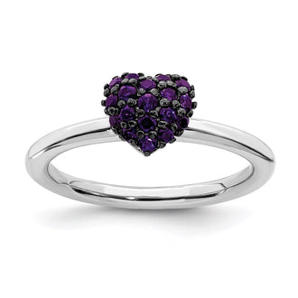 Exclusive Sterling Silver Heart Ring with Amethyst - Stylish Stackable Design