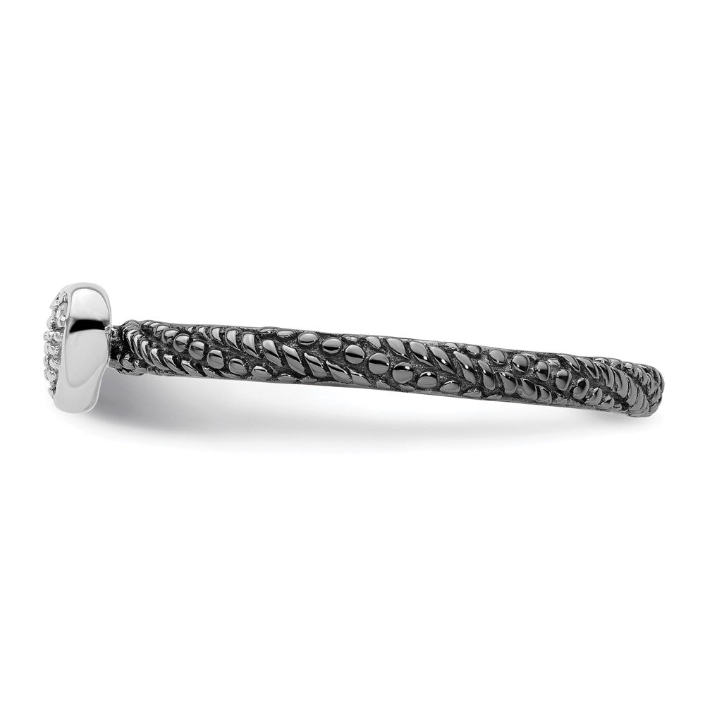 Exclusive Ruthenium-Plated Silver Heart Ring, Stylish Diamond Stackable Design