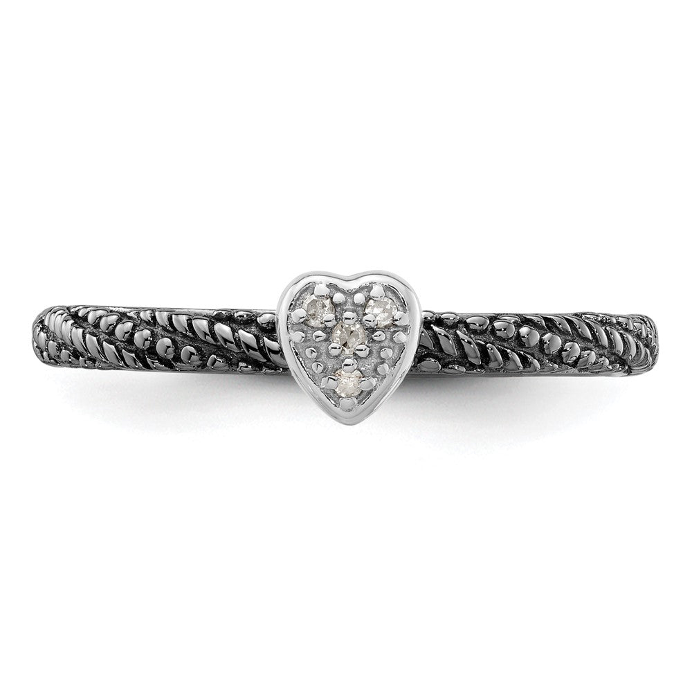 Shop Stylish Ruthenium-Plated Sterling Silver Heart Ring with Diamond Accents