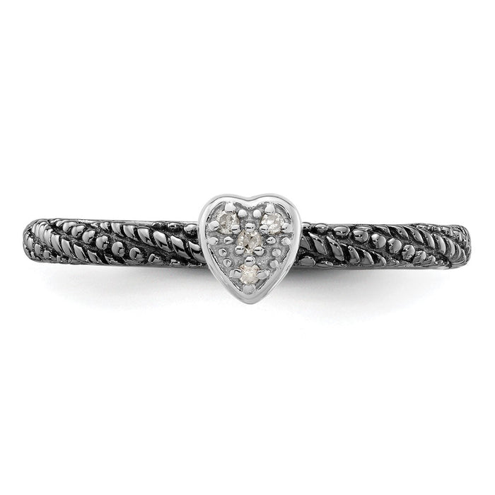 Exclusive Ruthenium-Plated Silver Heart Ring, Stylish Diamond Stackable Design-4
